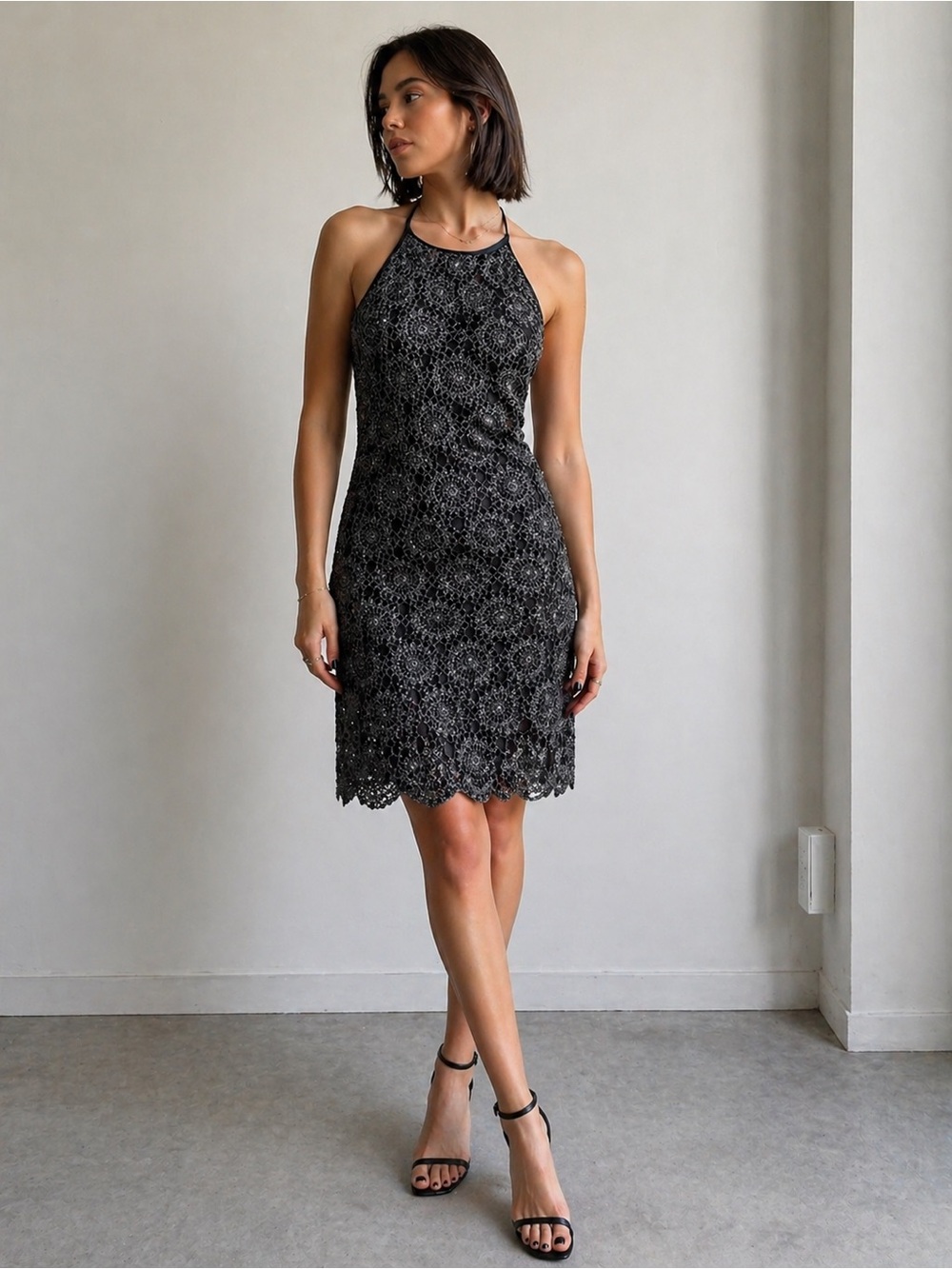 Vintage Anne French Creation Whimsigoth Vampy metallic crochet halter dress-US S